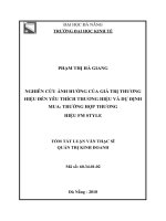 Nghiên cứu ảnh hưởng của giá trị thương hiệu đến yêu thích thương hiệu và dự định mua trường hợp thương hiệu FM STYLE (tt) 