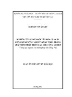 Luận án tiến sĩ văn hóa học nghiên cứu sự biến đổi văn hóa của các cộng đồng nông nghiệp nông thôn trong quá trình phát triển các khu công nghiệ 