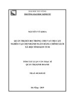 Quản trị rủi ro trong cho vay hộ cận nghèo tại chi nhánh ngân hàng chính sách xã hội tỉnh kon tum (tt) 