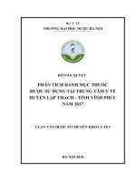 phân tích danh mục thuốc được sử dụng tại trung tâm y tế huyện lập thạch   tỉnh vĩnh phúc năm 2017 