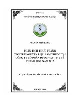 phân tích thực trạng tồn trữ nguyên liệu làm thuốc tại công ty cổ phần dƣợc vật tư y tế thanh hóa năm 2017 