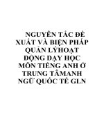 NGUYÊN tắc đề XUẤT và BIỆN PHÁP QUẢN LÝ  HOẠT ĐỘNG dạy học môn TIẾNG ANH ở TRUNG tâm ANH NGỮ QUỐC tế GLN 