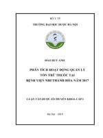 phân tích hoạt động quản lý tồn trữ thuốc tại bệnh viện nhi thanh hóa năm 2017 