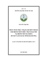 phân tích thực trạng kê đơn thuốc cho bệnh nhân điều trị ngoại trú tại bệnh viện đa khoa huyện nam sách, tỉnh hải dương 