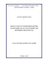 Dịch vụ công tác xã hội trong hỗ trợ người nghiện ma tuý tại cơ sở điều trị Methadone thị xã Sơn Tây (Luận văn thạc sĩ)
