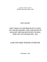 Thực trạng và giải pháp quản lý công tác chuyển nhượng, tặng cho quyền sử dụng đất trên địa bàn huyện văn bàn, tỉnh lào cai giai đoạn 2015   2017 