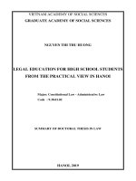 Giáo dục pháp luật cho học sinh trung học phổ thông từ thực tiễn thành phố hà nội tt tiếng anh