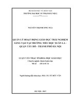 Quản lý hoạt động trải nghiệm sáng tạo tại trường Tiểu học Xuân La - Quận Tây Hồ - Thành phố Hà Nội