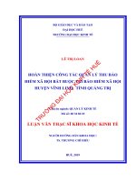 HOÀN THIỆN CÔNG tác QUẢN lý THU bảo HIỂM xã hội bắt BUỘC tại bảo HIỂM xã hội HUYỆN VĨNH LINH, TỈNH QUẢNG TRỊ 