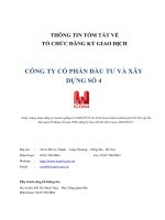THÔNG TIN TÓM TẮT VỀ TỔ CHỨC ĐĂNG KÝ GIAO DỊCH CÔNG TY CỔ PHẦN ĐẦU TƯ VÀ XÂY DỰNG SỐ 4
