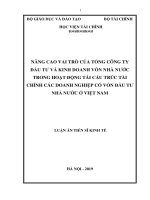 Nâng cao vai trò của Tổng Công ty đầu tư và kinh doanh vốn Nhà nước trong hoạt động tái cấu trúc tài chính của các doanh nghiệp có vốn đầu tư Nhà nước ở Việt Nam (Luận án tiến sĩ)