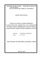 Nghiên cứu đặc điểm lâm sàng, nồng độ CRP, TNF α huyết thanh và biển đổi một số chỉ số hình thái, chức năng tim ở bệnh nhân viêm khớp dạng thấp tt tiếng anh