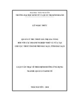 Quản lý thu thuế giá trị gia tăng đối với các doanh nghiệp nhỏ và vừa tại Chi Cục thuế thành phố Bắc Kạn, tỉnh Bắc Kạn (Luận văn thạc sĩ)