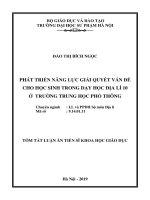 Phát triển năng lực giải quyết vấn đề cho học sinh trong dạy học địa lí 10 ở trường trung học phổ thông (tt) 
