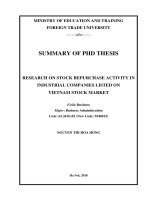 Nghiên cứu hoạt động mua lại cổ phiếu tại các công ty trong ngành công nghiệp niêm yết trên thị trường chứng khoán việt nam tt tiếng anh