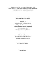 Organizational culture, employees job satisfaction and turnoverintention in the hotel industry in thai nguyen province 