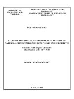 NGHIÊN cứu PHÂN lập và THỬ NGHIỆM HOẠT TINH SINH học của các HOẠT CHẤT từ một số LOÀI THỰC vật và nấm nội SINH THỰC vật tt tiếng anh