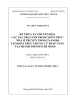 KẾ THỪA và CHUYỂN hóa các GIÁ TRỊ XANH TRONG KIẾN TRÚC NHÀ ở TRUYỀN THỐNG NAM bộ vào KIẾN TRÚC CHUNG cư THẤP TẦNG tại THÀNH PHỐ hồ CHÍ MINH tt 