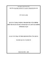 (Luận văn thạc sĩ) Quản lý hoạt động thanh tra tài chính đối với ngân sách cấp huyện của Sở Tài chính tỉnh Bắc Kạn