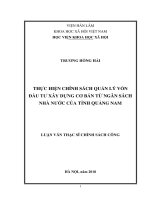 THỰC HIỆN CHÍNH SÁCH QUẢN LÝ VỐN ĐẦU TƯ XÂY DỰNG CƠ BẢN TỪ NGÂN SÁCH NHÀ NƯỚC CỦA TỈNH QUẢNG NAM