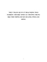 THỰC TRẠNG QUẢN lý HOẠT ĐỘNG TRẢI NGHIỆM  CHO học SINH các TRƯỜNG TRUNG học PHỔ THÔNG HUYỆN DI LINH, TỈNH lâm ĐỒNG 