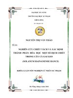 Nghiên cứu chiết tách và xác định thành phần hóa học một số dịch chiết của cây cà gai leo (solanum hainanense hance)