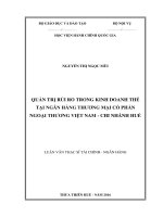 QUẢN TRỊ RỦI RO TRONG KINH DOANH THẺ  TẠI NGÂN HÀNG THƯƠNG MẠI CỔ PHẦN   NGOẠI THƯƠNG VIỆT NAM  CHI NHÁNH HUẾ