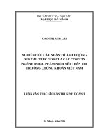 Nghiên cứu cấu trúc vốn các doanh nghiệp ngành dược phẩm niêm yết trên thị trường chứng khoán Việt Nam