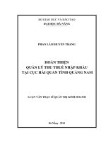 Hoàn thiện quản lý thuế nhập khẩu tại cục Hải quan, Tỉnh Quảng Nam.