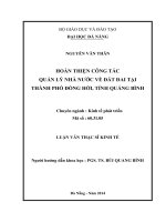 Hoàn thiện công tác quản lý nhà nước về đất đai tại thành phố đồng hới, tỉnh quảng bình  