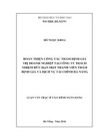 Hoàn thiện công tác thẩm định giá trị doanh nghiệp tại công ty trách nhiệm hữu hạn một thành viên thẩm định giá và dịch vụ tài chính đà nẵng 