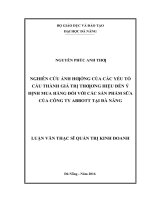 Nghiên cứu ảnh hưởng của các yếu tố cấu thành giá trị thương hiệu đến ý định mua hàng đối với các sản phẩm sữa của công ty ABBOTT tại đà nẵng 