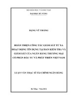 Hoàn thiện công tác giám sát từ xa hoạt động tín dụng tại ban kiểm tra và giám sát của ngân hàng TMCP đầu tư và phát triển việt nam 