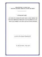 Các nhân tố ảnh hưởng đến chất lượng thông tin kế toán trình bày trên báo cáo tài chính của các đơn vị sự nghiệp y tế công lập tại tp  hồ chí minh 