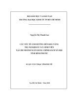 Các yếu tố ảnh hưởng đến khả năng trả nợ khoản vay sinh viên tại chi nhánh ngân hàng chính sách xã hội tỉnh bình phước 