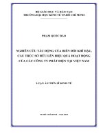 Nghiên cứu tác động của biến đổi khí hậu, cấu trúc sở hữu lên hiệu quả hoạt động của các công ty phát điện tại việt nam 