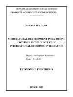 Phát triển nông nghiệp trên địa bàn tỉnh hải dương trong bối cảnh hội nhập kinh tế quốc tế tt tiếng anh 