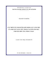 Các nhân tố ảnh hưởng đến động lực làm việc của đội ngũ giáo viên trong ngành giáo dục ở huyện phú tân, tỉnh cà mau 