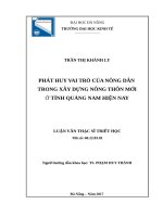 Phát huy vai trò của nông dân trong xây dựng nông thôn mới ở tỉnh quảng nam hiện nay  