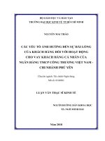 Các yếu tố ảnh hưởng đến sự hài lòng của khách hàng đối với hoạt động cho vay khách hàng cá nhân của ngân hàng TMCP công thương việt nam   chi nhánh phú yên 