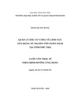 Quản lý đầu tư công về lĩnh vực xây dựng từ nguồn vốn ngân sách tại tỉnh phú thọ 
