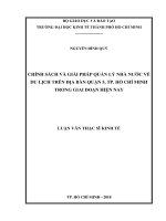 Chính sách và giải pháp quản lý nhà nước về du lịch trên địa bàn quận 5, TP  hồ chí minh trong giai đoạn hiện nay 