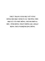 THỰC TRẠNG GIÁO dục kỹ NĂNG SỐNG CHO học SINH ở các TRƯỜNG TIỂU học xã tân PHÚ ĐÔNG, THÀNH PHỐ SA đéc, TỈNH ĐỒNG THÁP THÔNG QUA HOẠT ĐỘNG TRẢI NGHIỆM CỘNG ĐỒNG 