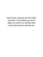THỰC TRẠNG  GIÁO dục kỹ NĂNG SỐNG CHO TRẺ 5 6 TUỔI THÔNG QUA HOẠT ĐỘNG VUI CHƠI ở các TRƯỜNG mầm NON HUYỆN sơn HOÀ, TỈNH PHÚ yên 