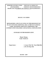 Nghiên cứu đánh giá nguồn tài nguyên thực vật có tinh dàu ở vườn quốc gia bến én, tỉnh thanh hóa, đề xuất các biện pháp bảo tồn và khai thác hợp lý tt tiếng anh 