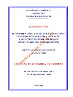 Hoàn thiện công tác quản lý đầu tư công từ nguồn vốn ngân sách nhà nước tại phòng tài chính – kế hoạch huyện vĩnh linh, tỉnh quảng trị 