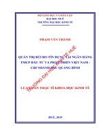 QUẢN TRỊ rủi RO tín DỤNG tại NGÂN HÀNG TMCP đầu tư và PHÁT TRIỂN VIỆT NAM   CHI NHÁNH bắc QUẢNG BÌNH 
