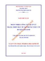 HOÀN THIỆN CÔNG tác QUẢN lý TRANG THIẾT bị y tế tại TRUNG tâm y tế HUYỆN GIO LINH 