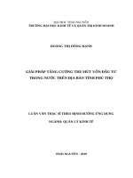 Giải pháp tăng cường thu hút vốn đầu tư trong nước trên địa bàn tỉnh phú thọ 