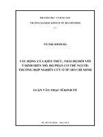 Tác động của kiến thức, thái độ đối với ý định hiến mô, bộ phận cơ thể người trường hợp nghiên cứu ở tp  hồ chí minh 